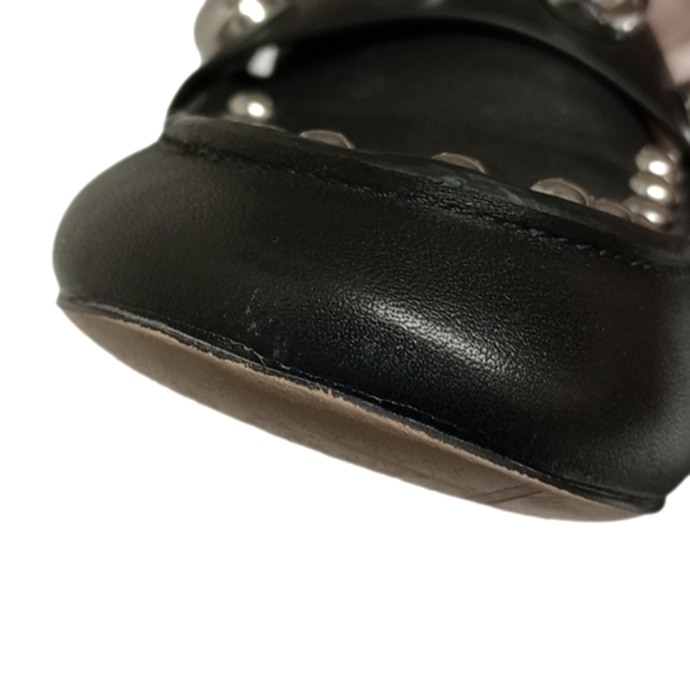KARL LAGERFELD "AVAH" BLACK LEATHER LOAFER FLATS SHOES WITH SILVER DOME … - Picture 8 of 13